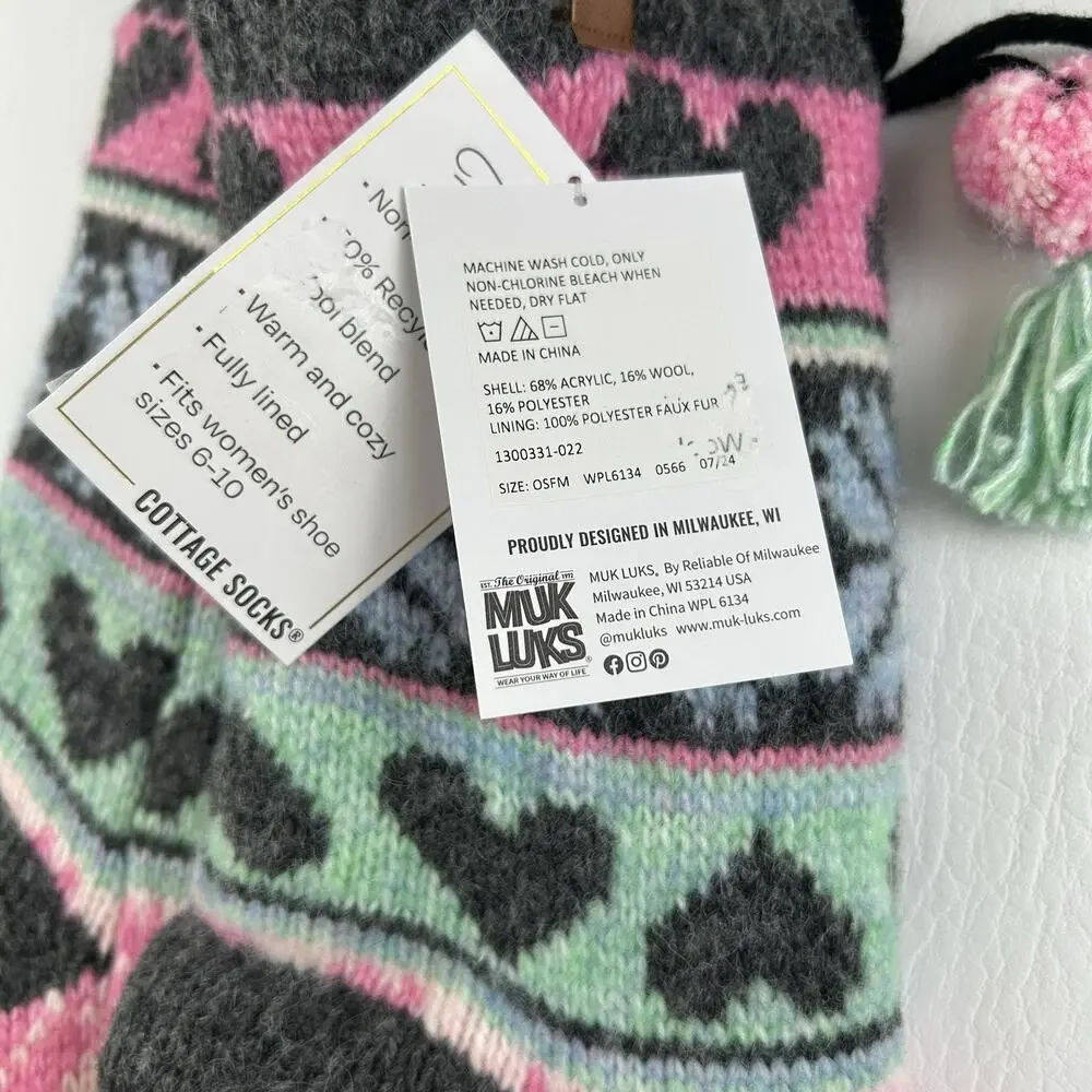 MUK LUKS Luxe Collection Cottage Socks Womens 6-10 Non Slip NWT